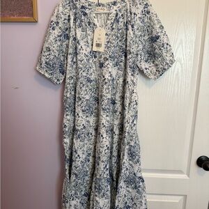 Wonderly Blue and White Patterned Midi Dress